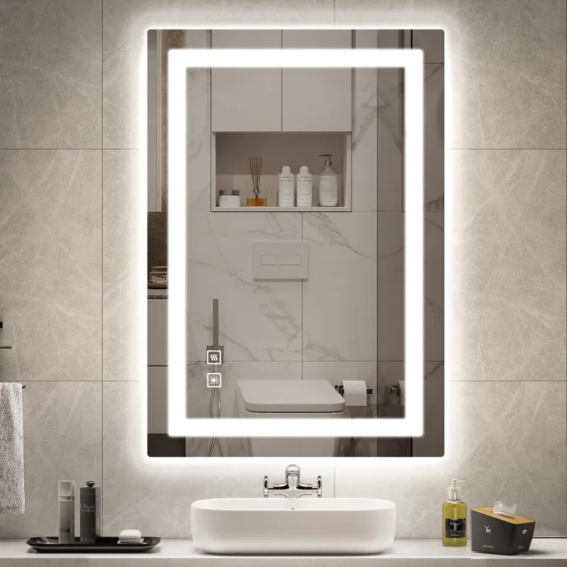 LED Mirror for Bathroom,  Backlit + Front Lighted Bathroom Vanity Mirror, Double Light Strips, 3 Colors,