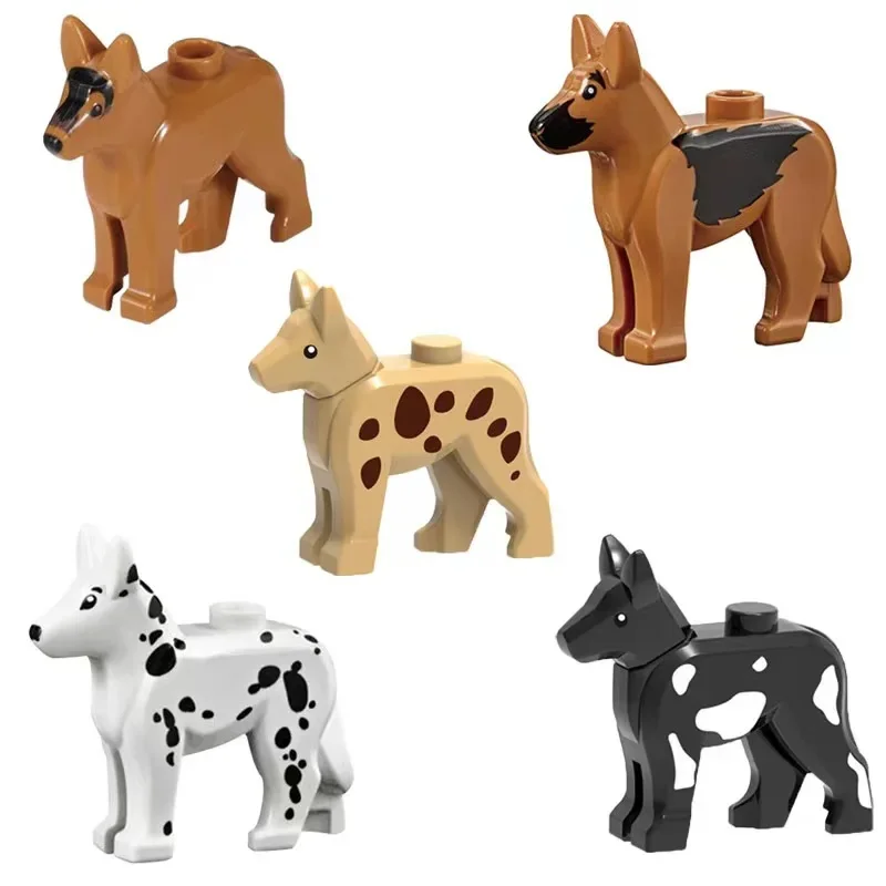 Petit bloc de construction, 10 pièces, partie animale, chien de Police, loup, dalmatiens, accessoires de scène militaire compatibles avec Lego