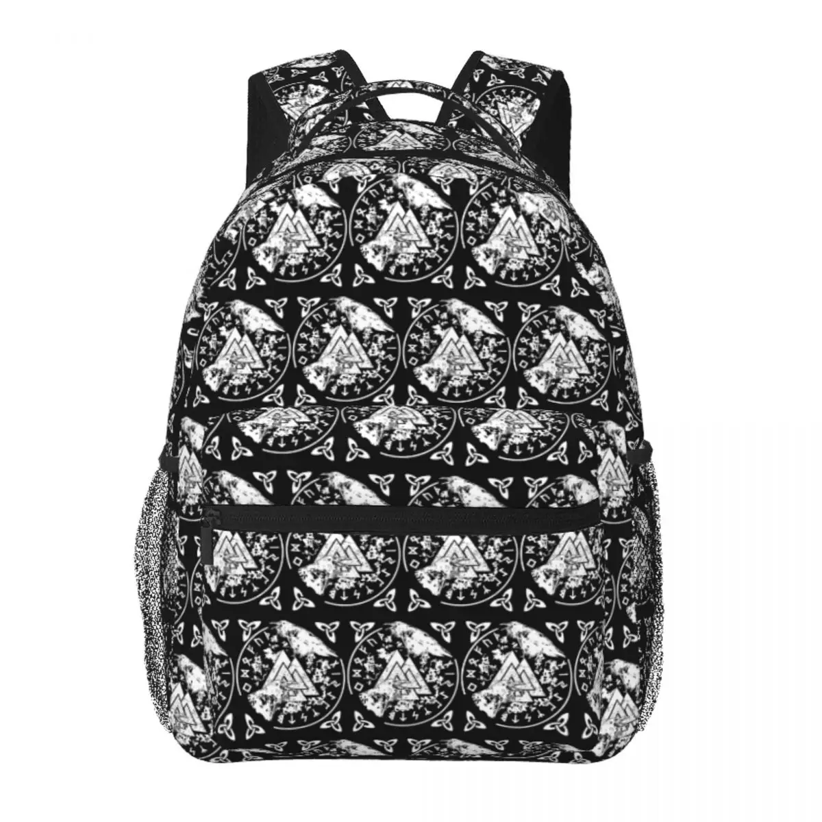 Viking Runes, Raven White Pattern Backpack Student BookBag Children School Bag Computer Shoulder Bags for Men Women