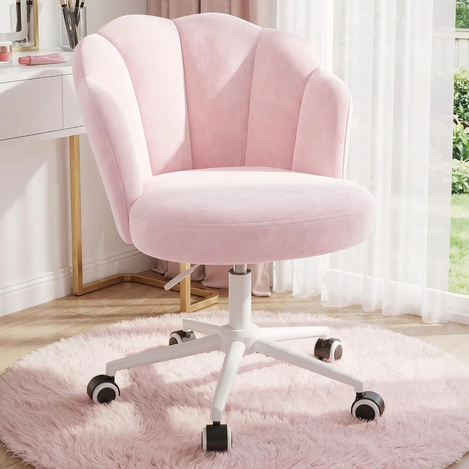 Velvet Vanity Chair with Wheels & Petal Back