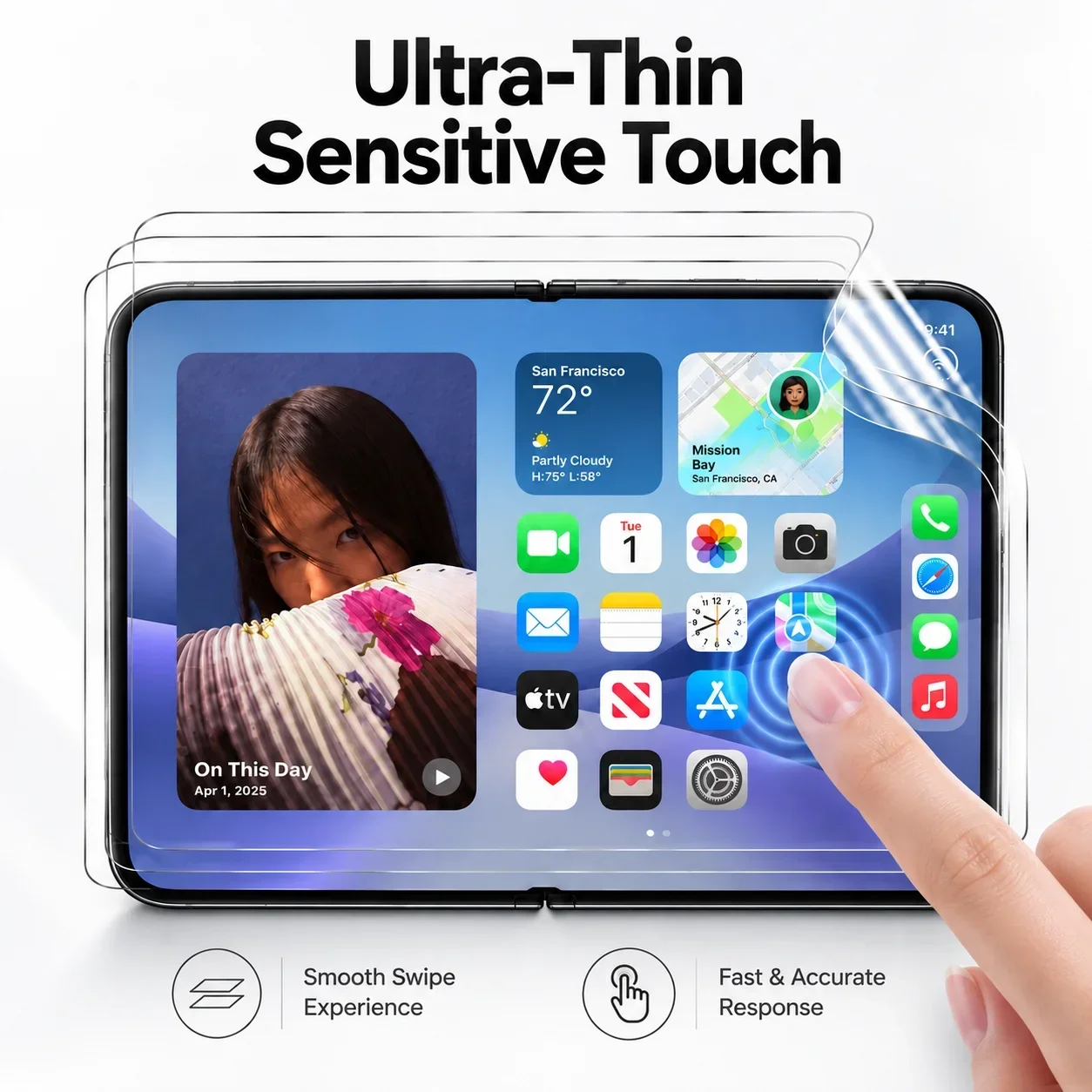 3 Outer Glass +3 Inner Films for iPhone Duo Screen Protector Protective Soft Hydrogel Film for Apple iPhone Duo