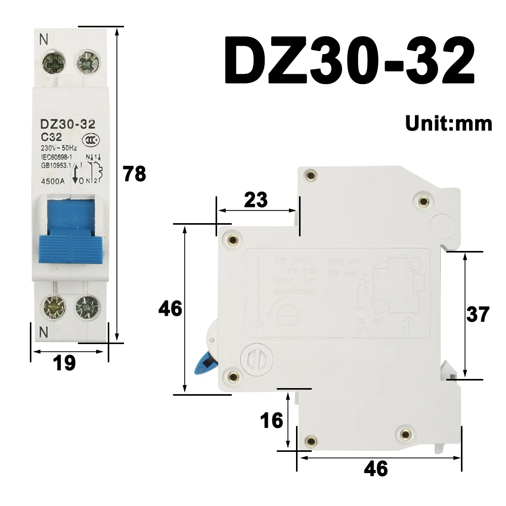 1PC DZ30-32 DPN 1P+N Mini Circuit Breaker 6A10A16A20A25A32A Din Rail Mounting Miniature Household Air Switch DZ30LE-32 RCBO