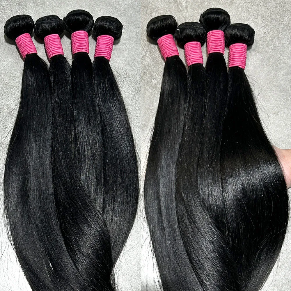 40 50 Inch Bone Straight Weave Human Hair Bundles Raw Hair Extensions Brazilian Natural Black 3 4 Bundle Deals Unprocessed image 6