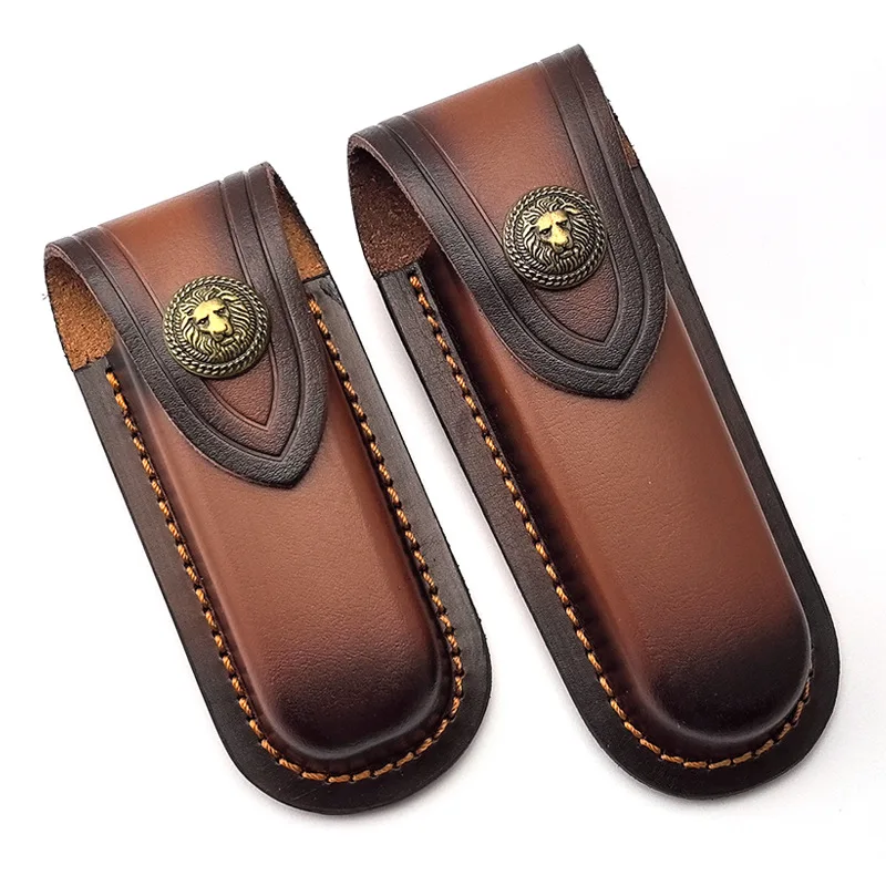 2 Sizes With Brass Buckle Genuine Cow Leather Fold Knife Knives Pliers Sheath Scabbard Cover Holder Storage Bag Pouch