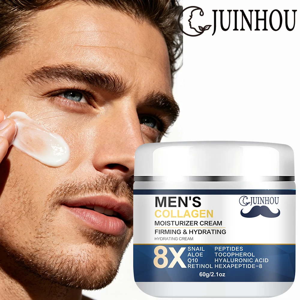 Crème pour le visage JUINHOU pour hommes 8-en-1 au collagène et aux peptides, hydratante, adoucissante, éclaircissante, affinant les pores, soin quotidien pour tous les types de peau masculine 1
