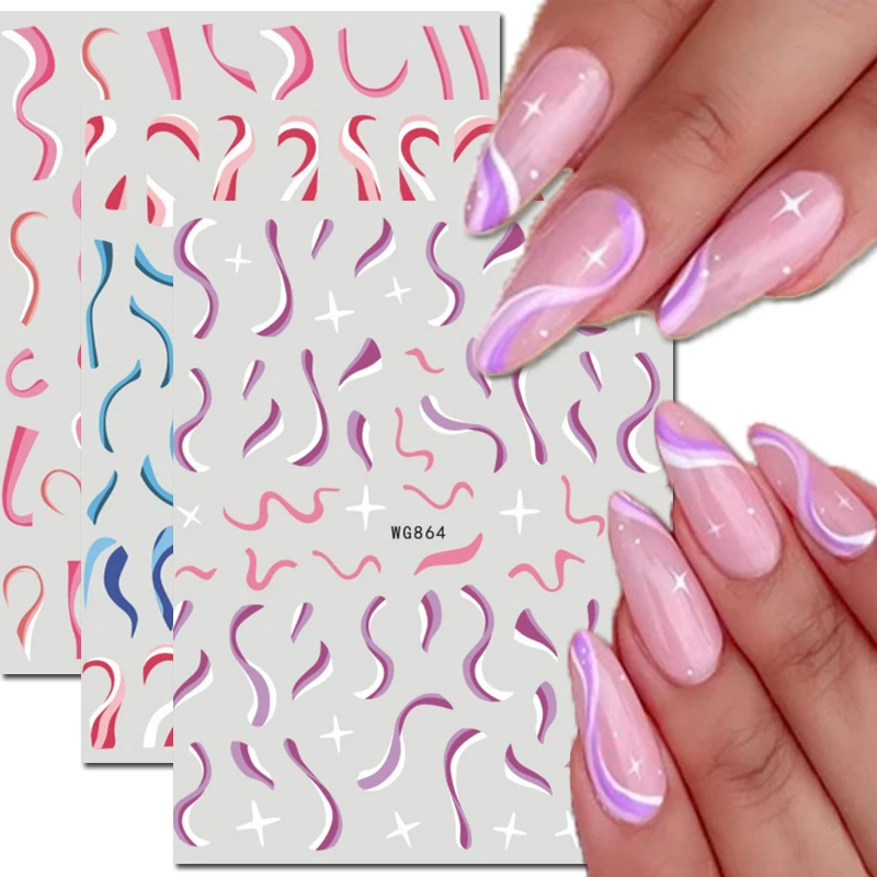 

Nail Art Decals Colorful Waves Lines Back Glue Nail Stickers Decoration For Nail Tips Beauty