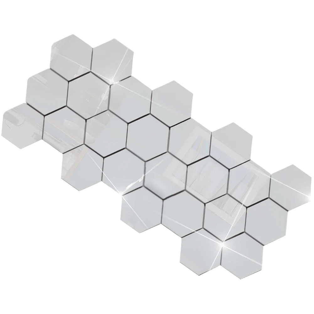 24Pcs Acrylic Hexagon 3D Art Wall Stickers Waterproof Aesthetic Mirror Decals Decorative Background Stickers for Home Decoration