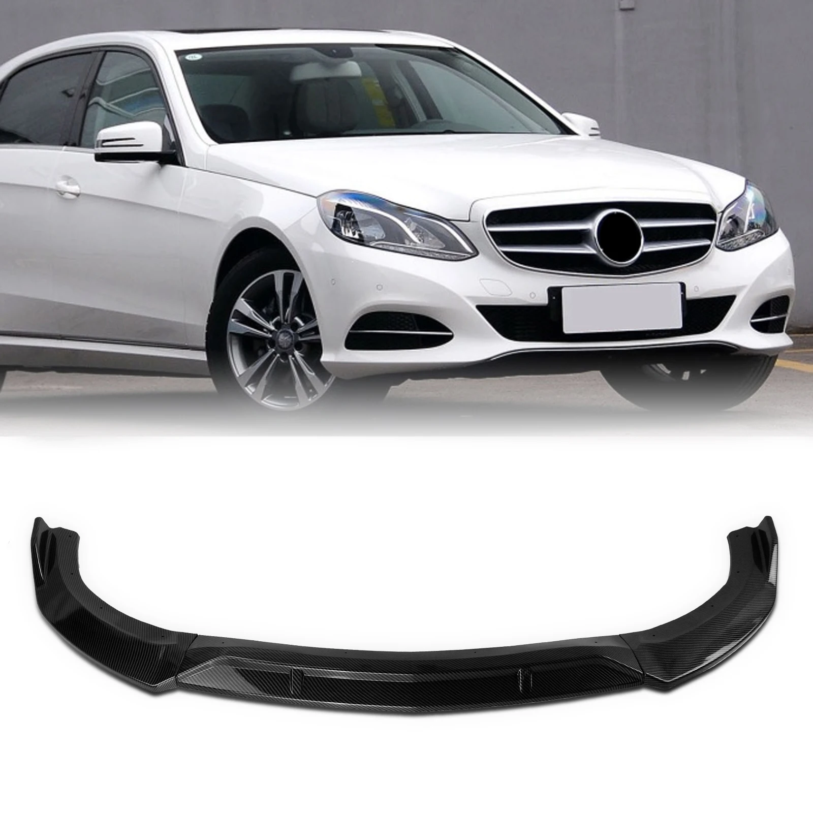 

For Mercedes-Benz W212 E Class 2013-2015 Sport E250 E350 E400 Front Bumper Spoiler Lip Carbon Fiber Look/Gloss Black Splitter