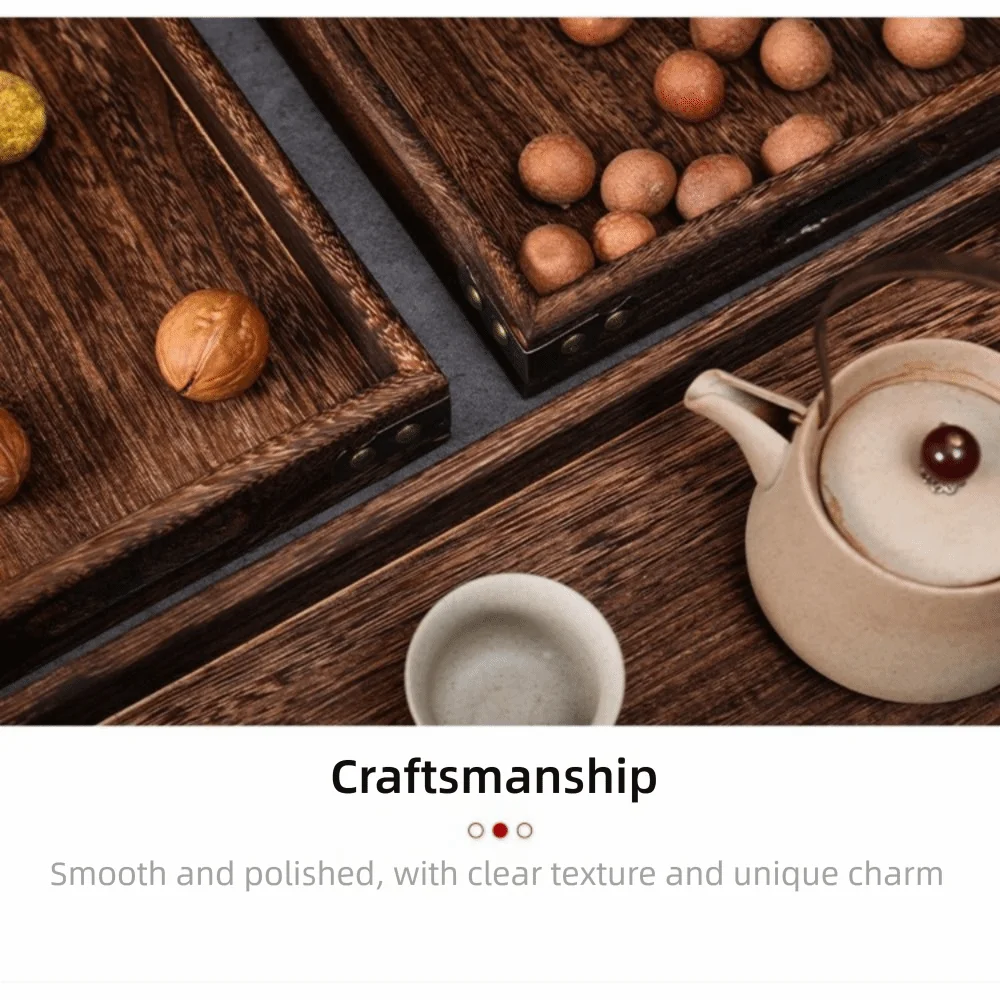 Decorate Tray Rectangular Wooden Tray Wooden Retro Style Charcoal Tea Set Tray Display Plate Tea Fruit