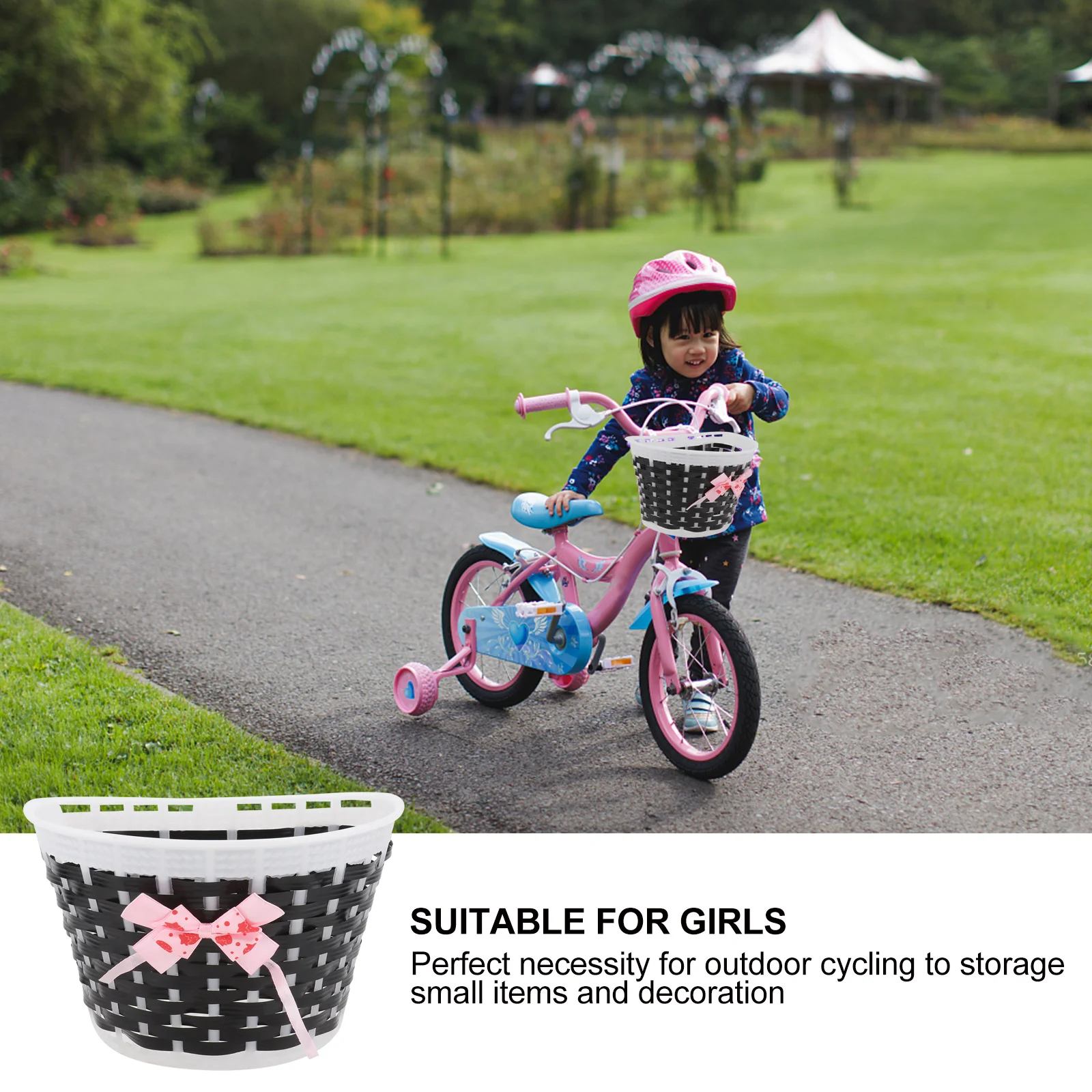 

Bike Basket Plastic Handmade Knitted with Bow Knot Decoration for Color Randomization Car Bell