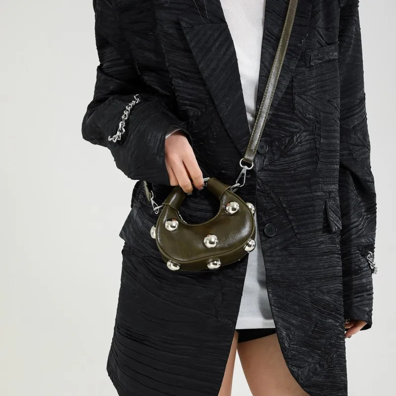 PU Solid Color 2025 New Square Crossbody Bag Car Stitching Zipper Popular Fashion Shoulder Bag Rivet Versatile Simple Handbag