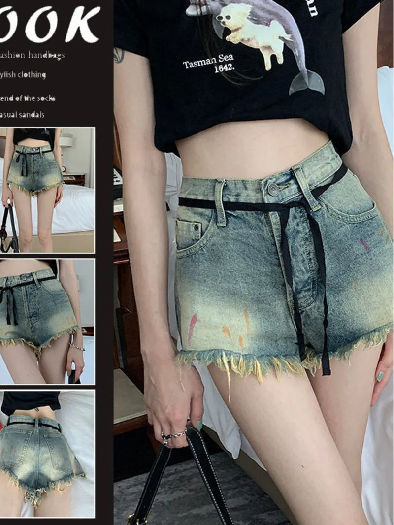 Freizeit hoch taillierte Jeans shorts mit weitem Bein für Frauen locker sitzend und schlank 2024 neue Sommer dünne würzige Mädchen a-Linie heiß 4879