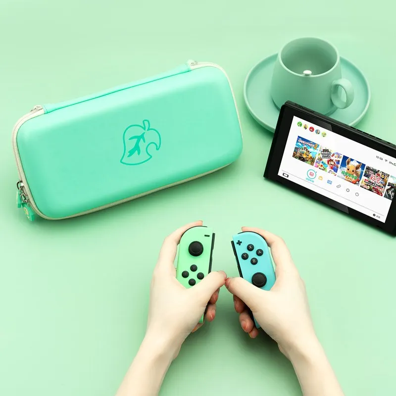 Yocore Storage Bag for Nintendo Switch, Animal Green Leaves Crossing Travel Hard Case Tempered Film Joystick Caps