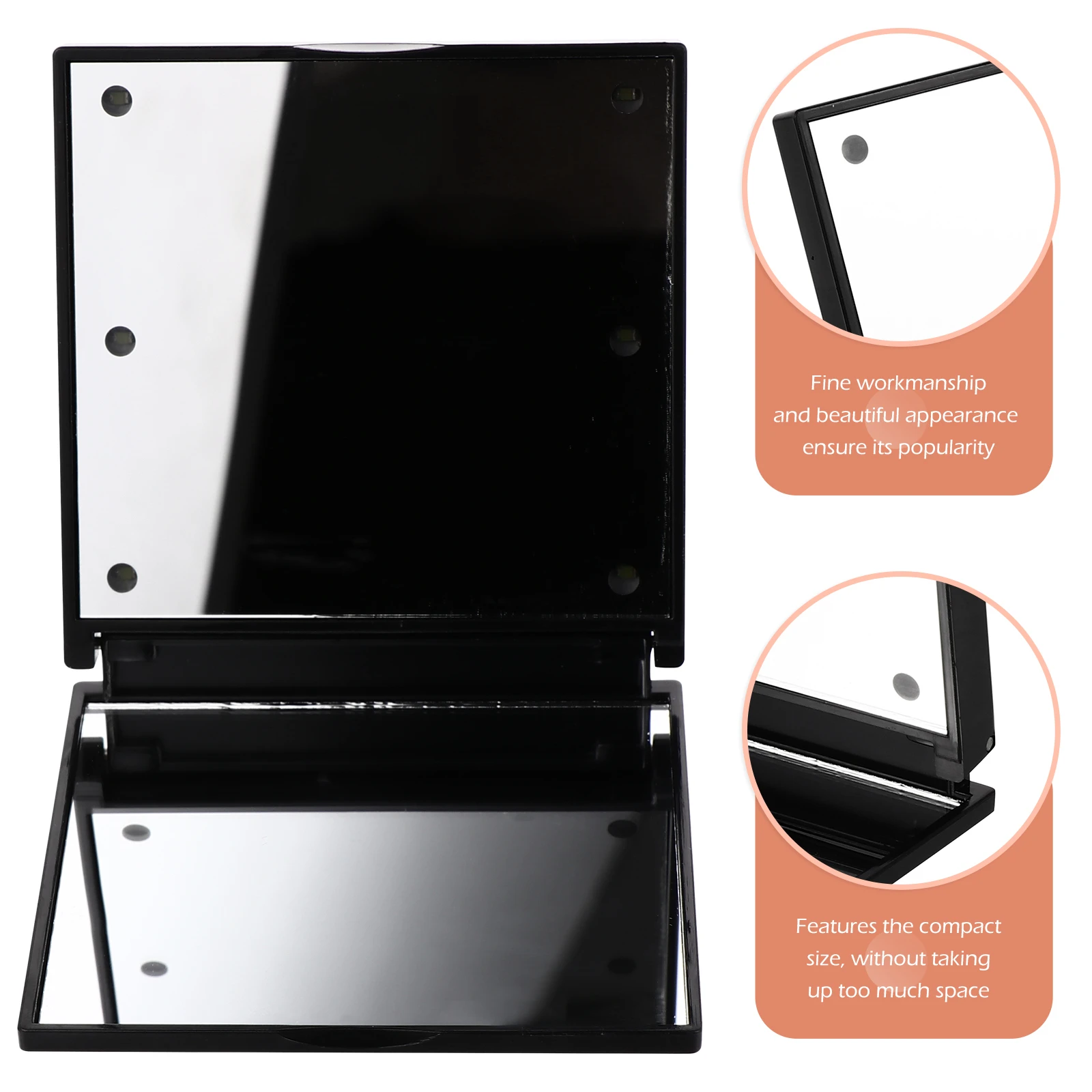 

Mirror Handheld Makeup Glass LED Pocket Foldable Black Portable Beauty Travel