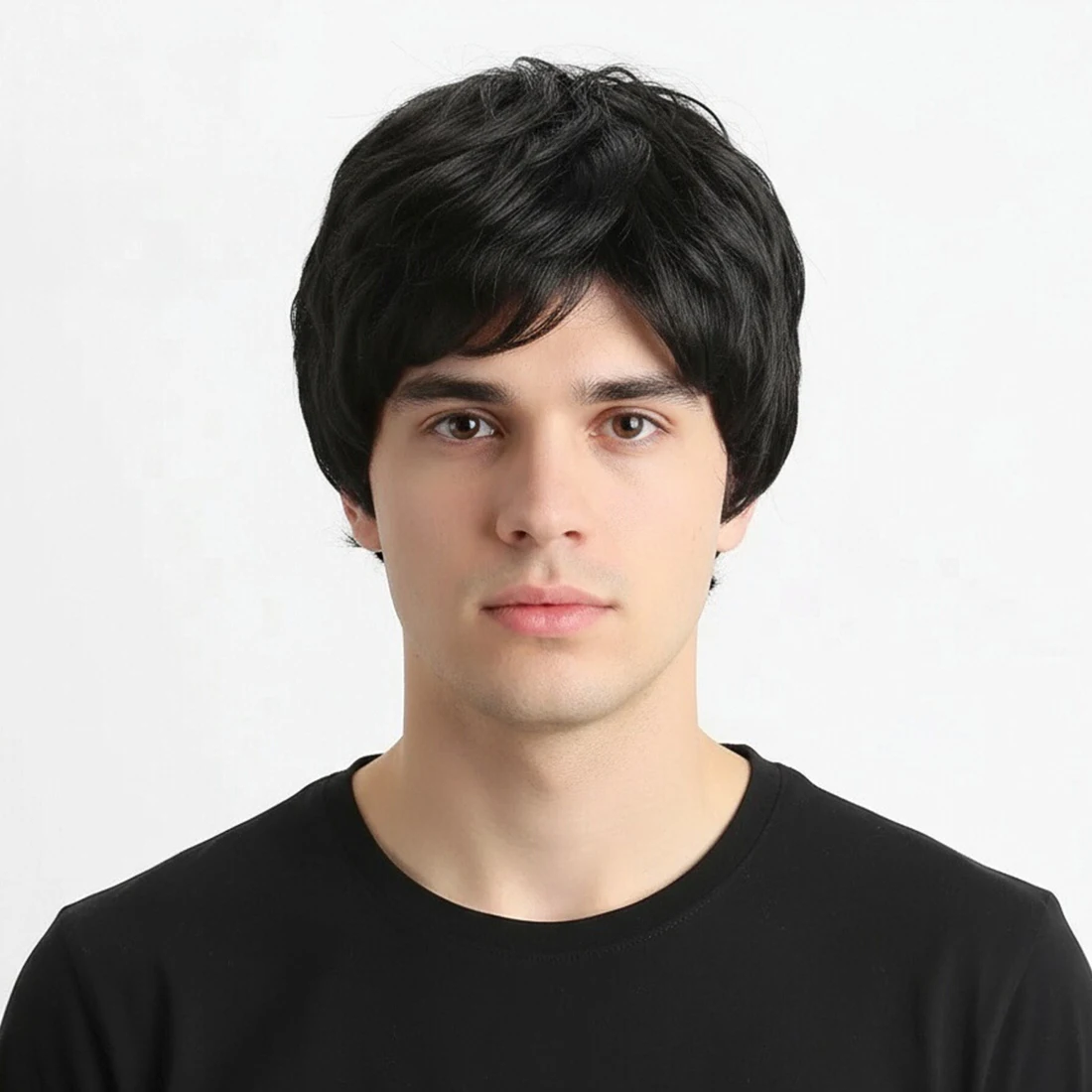 

Short Curly Synthetic Brownish-Black Color Wigs for Men Boy Party Heat Resistant Hair Wigs Men's Breathable Wig