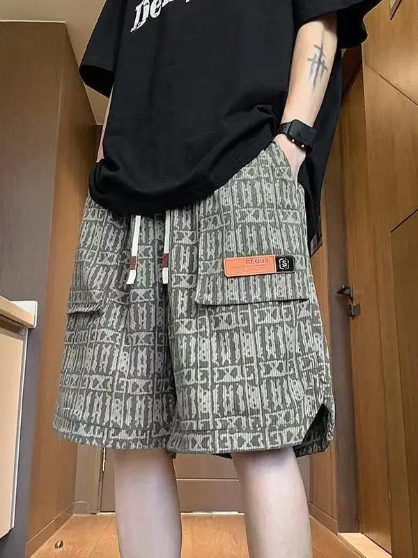 

Summer New Men's Casual orts Trendy Thin Loose Mid-Pants Qui Dry Workwear Sports Five-Quarter Pants Straight Leg Elastic ...