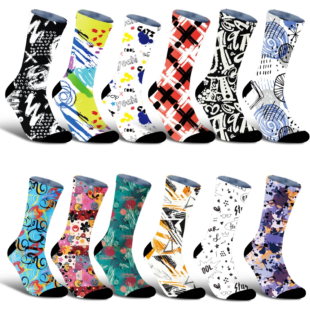 

Велосипедные носки с принтом: унисекс, влагоотводящие, с природными узорами, эластичные, подходят для всех возрастов