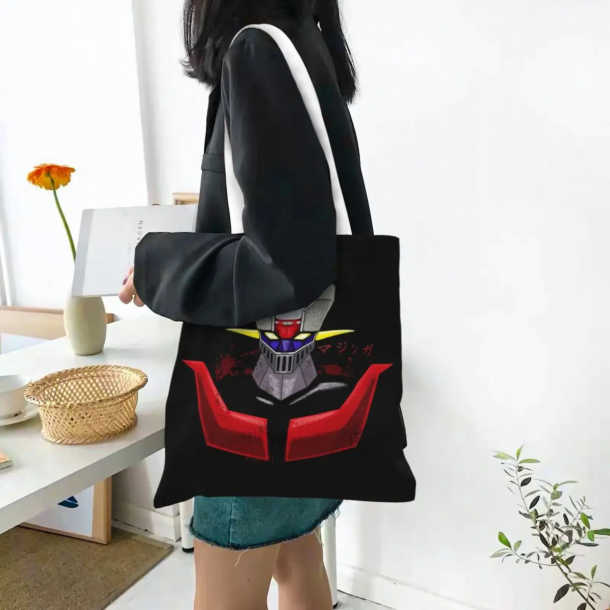Mazinger Z Goldorak Actarus Grendizer Mask Shopping Bags Canvas The Tote Bag Foldable for Ladies Shoulder Tote Travel Handbag