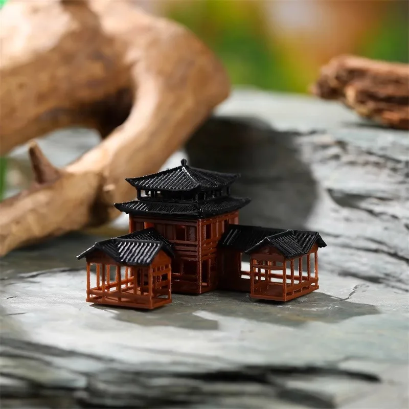 Bonsai Model Miniature Building Asian Pagoda Chinese Inn Plastic Model House Garden Dollhouse Decor Home Crafts Gift