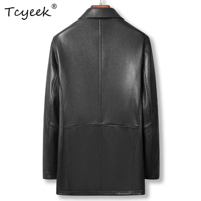 

Tcyeek 100% Real Leather Jacket Men Spring Autumn Clothes Top Layer Goatskin Coat Male Fashion Mid-length Black Jaqueta De Couro