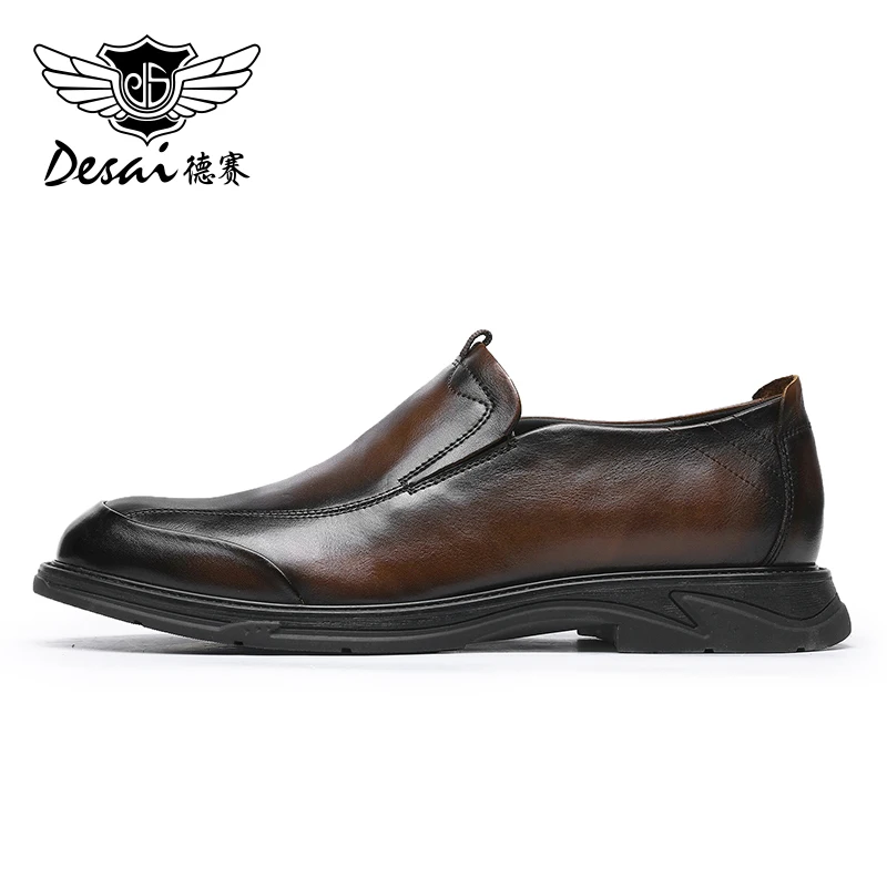 DESAI Shoes For Men Casual Easy Wear Loafers Men Genuine Leather Fashion Metal Buckle Work Designer 2024 New Arrival