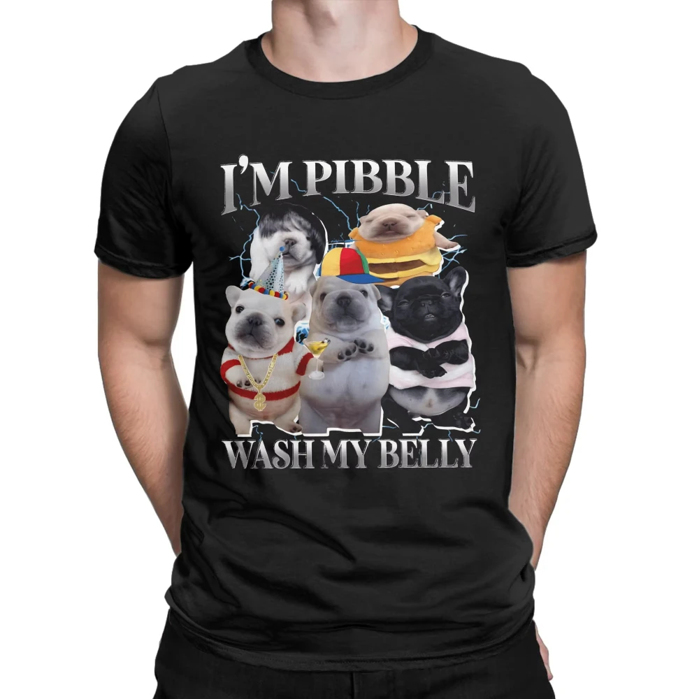 Funny Pibble Dog Meme Brainrot Wash My Belly T-Shirt Beach Cotton T-Shirt Adult Trendy Design T Shirt Short Sleeve Basic Clothes