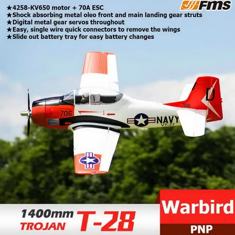 FMS remote-controlled aircraft 1400mm T28 T-28 PNP Trojan V4 6CH 1.4M large giant battle bird model aircraft with flaps LED T 28