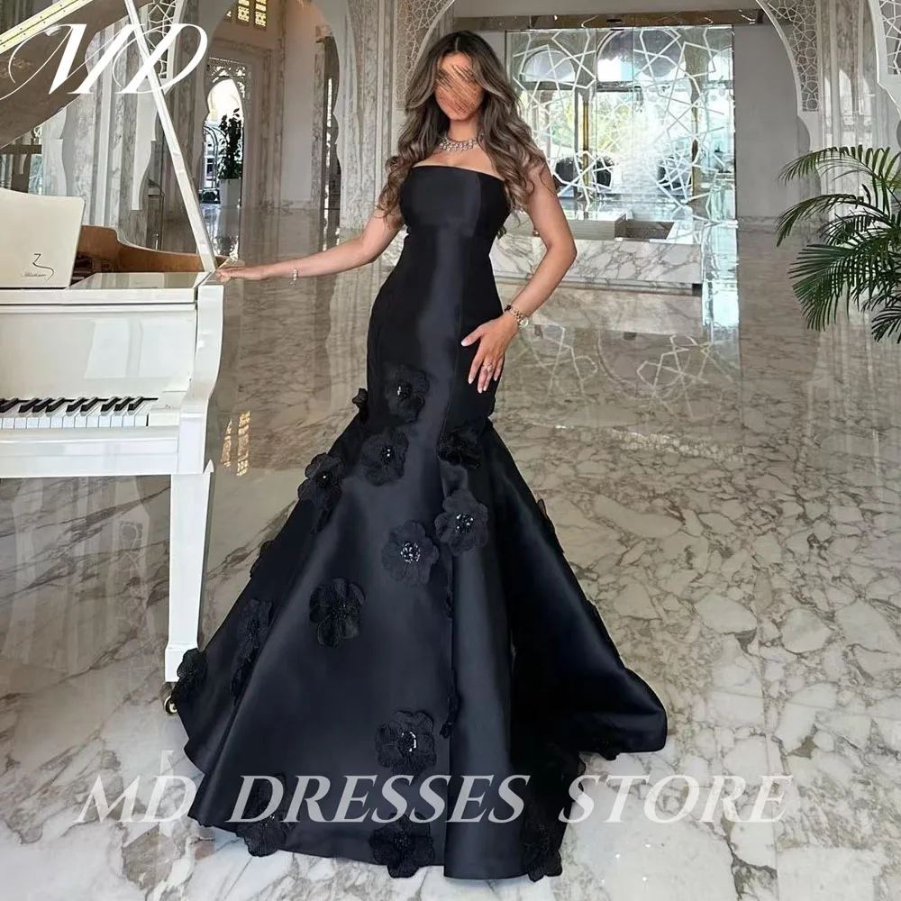 MD Modern Black A-line Evening Gown With Appliques Trumpet Special occasion vestidos de fiesta customised Prom Gown 2025