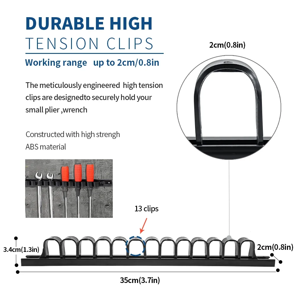 Imagem -02 - Chave de Fenda Organizer And Wrench Hand Tool Holder Plastic Rail Hanger com Clipes Pcs