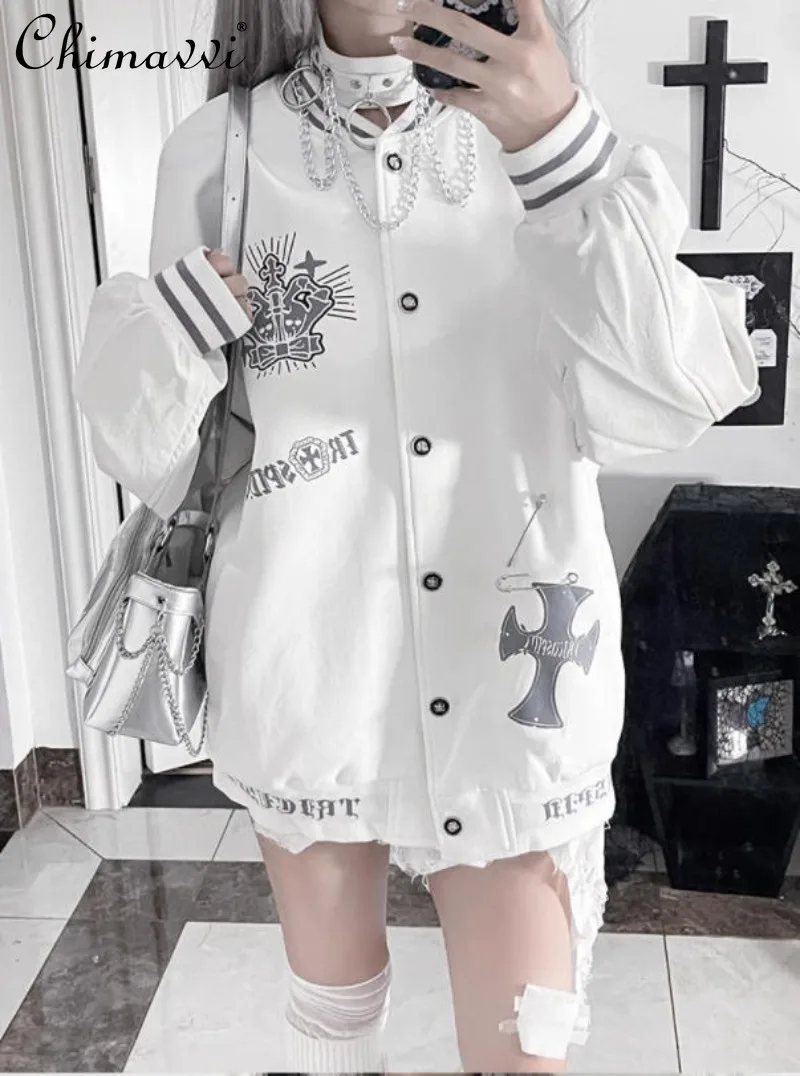 

Original American Retro Embroidered Jacket Baseball Coat Autumn New Japanese Punk Style Long Sleeve Loose Women's Coats