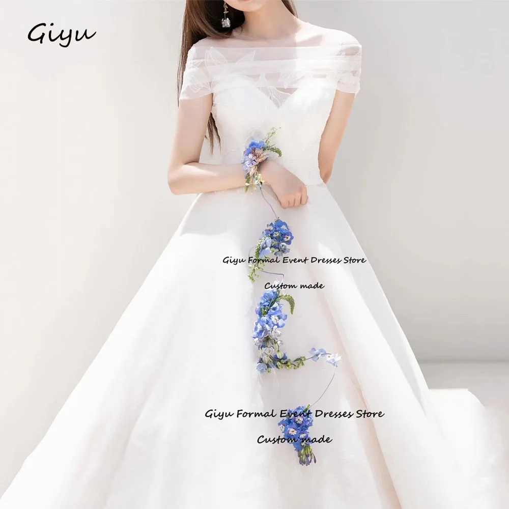 

Giyu Fairy A-line Korea Wedding Dress Photo Shoot Detachable Shawl Floor-Length Draped Vestidos Novias Boda Bridal Gown