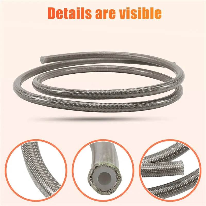 AB56-Motorcycle AN3 1M Braided Stainless Steel PTFE HYDRAULIC Brake Line Hose FLUID Gas Oil Fuel Tube Pipe 2
