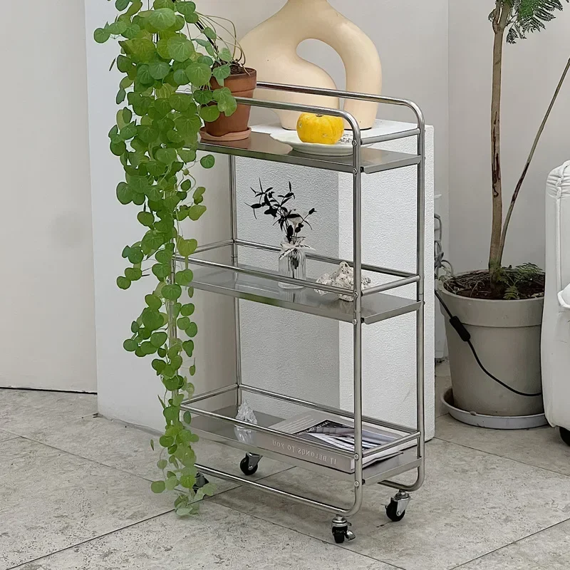 

Metal Shelf Ins Modern Style Floor Multi-layer Removable Pulley Storage Rack Kitchen Islands and Trolleys Rolling Storage Cart