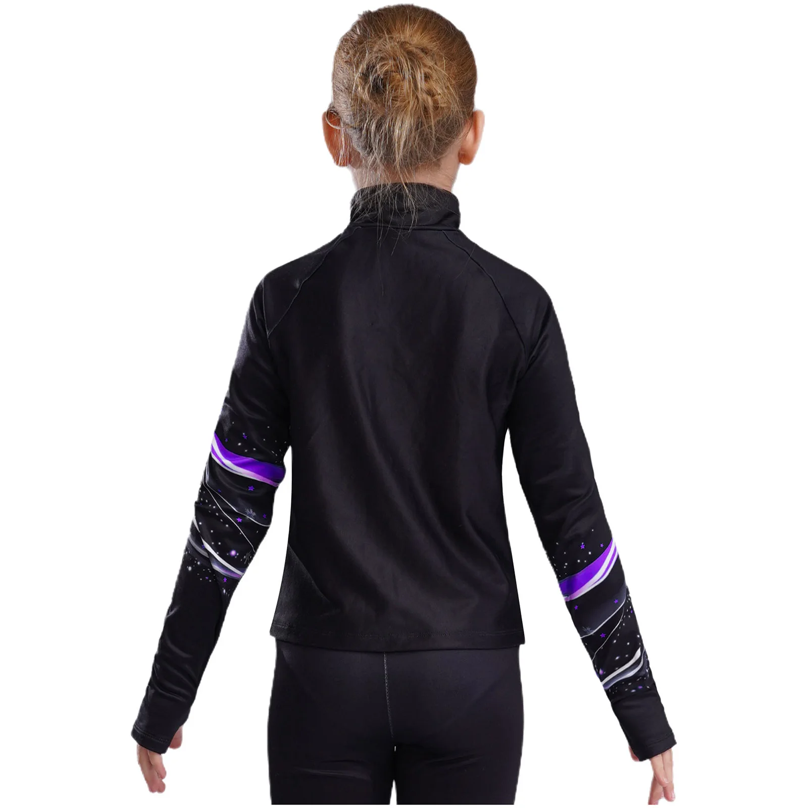 Kids Girls Fleece Lined Figure Skating Jacket Long Sleeves Zip Up Jacket Coat Track Tops Winter Warm Training Dancing Jacket
