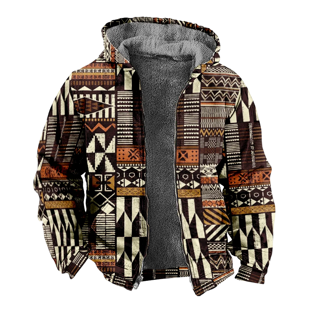 Men's Winter Jackets Coats,vintage bohemian geometric Pattern Cotton Clothes Overcoat Zippered Chic Dance