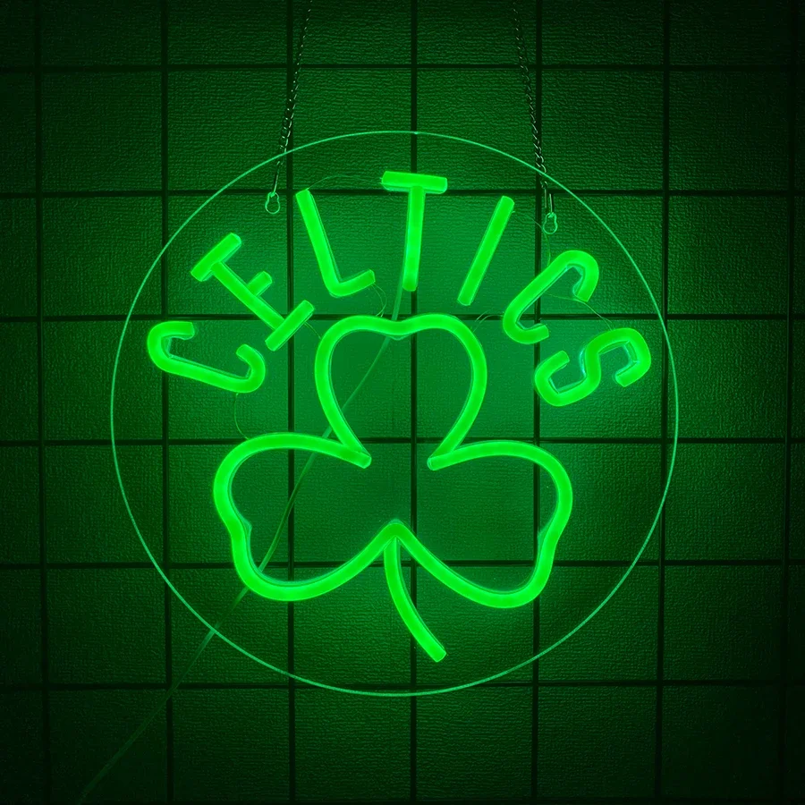 Celtics Clover LED Neon Wall Decoration, Green Lucky Leaves, Plant Signs, Suitable For Bedroom, Tree Festival, Shop Decoration.