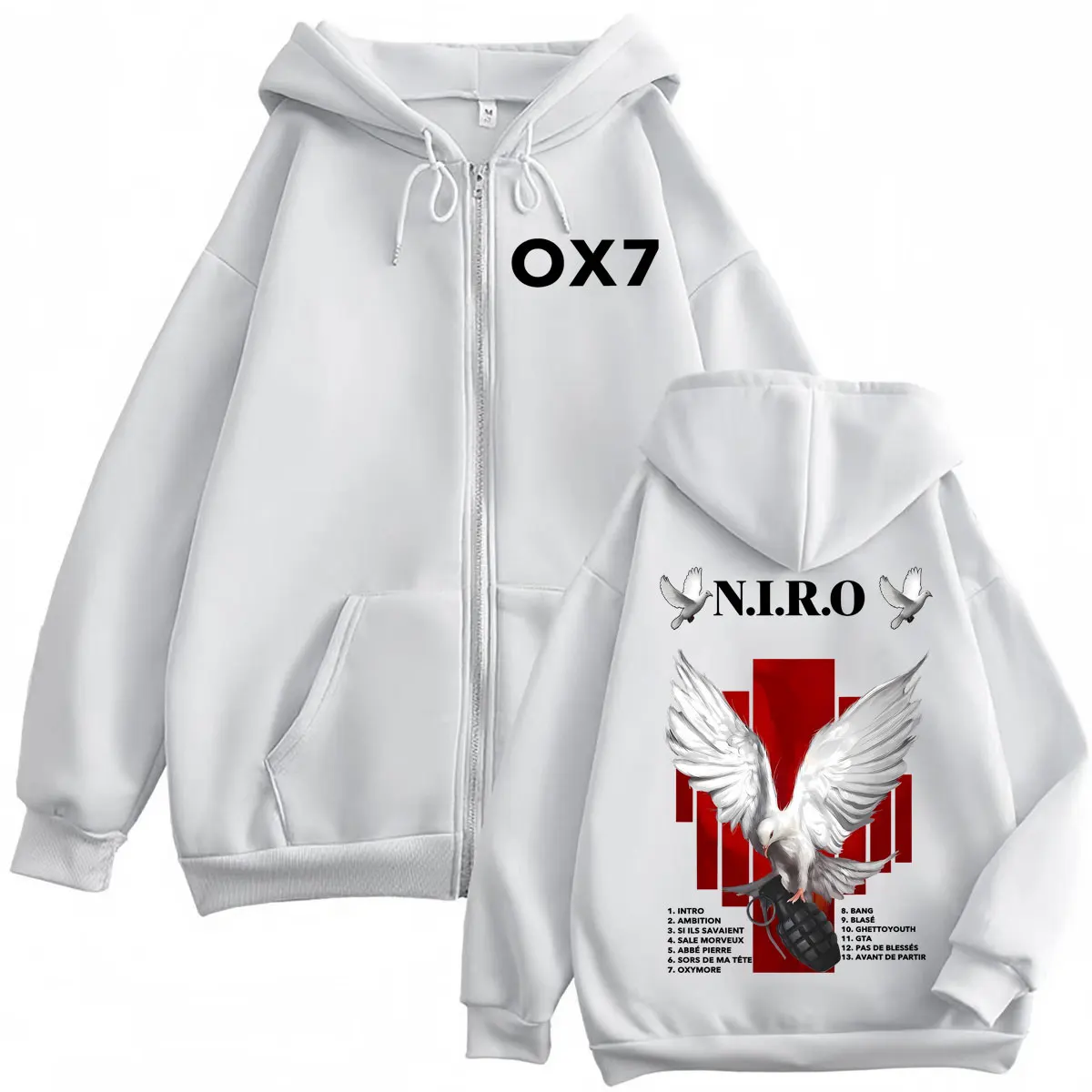 Rapper Niro OX7 Album Merch Zipper Hoodie Men's Women Fashion Hip Hop Zip Up Sweatshirts High Quality Fleece Oversized Pullovers