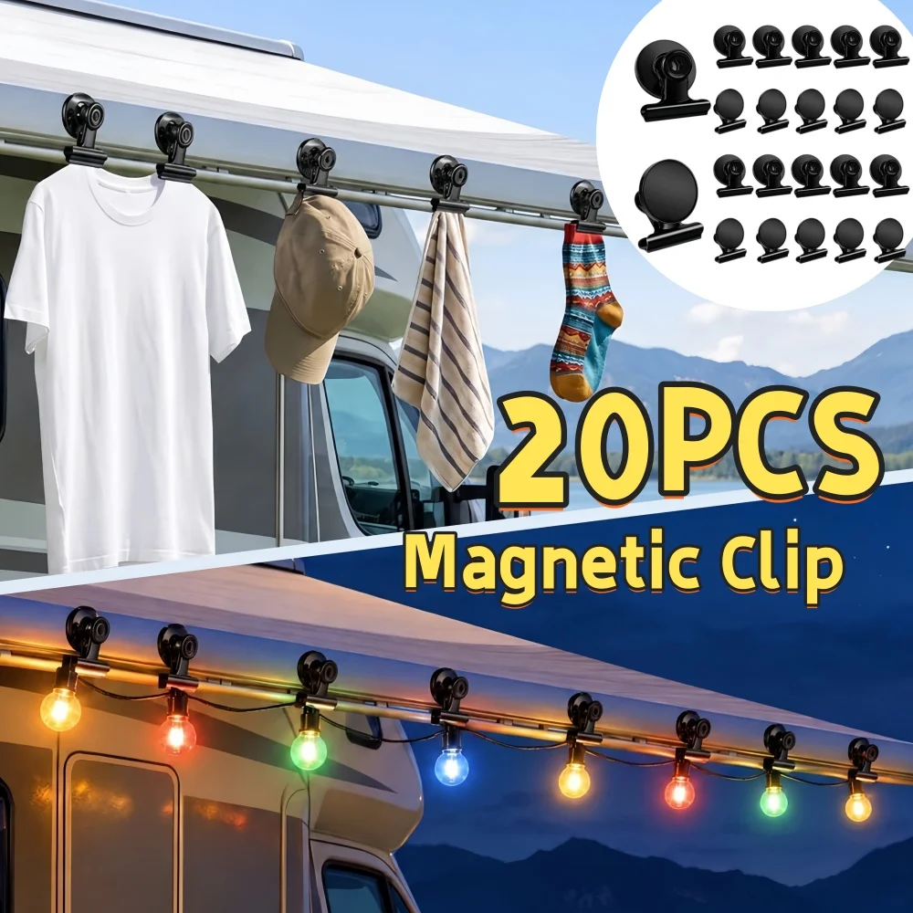 20 pièces, crochets magnétiques puissants pour auvent, aimant de réfrigérateur, accessoires pour auvent, camping-car, caravane et véhicule de camping.