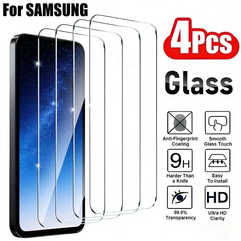 4 Stück Ultra-Klare Displayschutzfolie für Samsung Galaxy A13 A16 A17 A26 A36 A55 Gehärtetes Glas für Samsung A06 A15 A25 A35 A56 A73