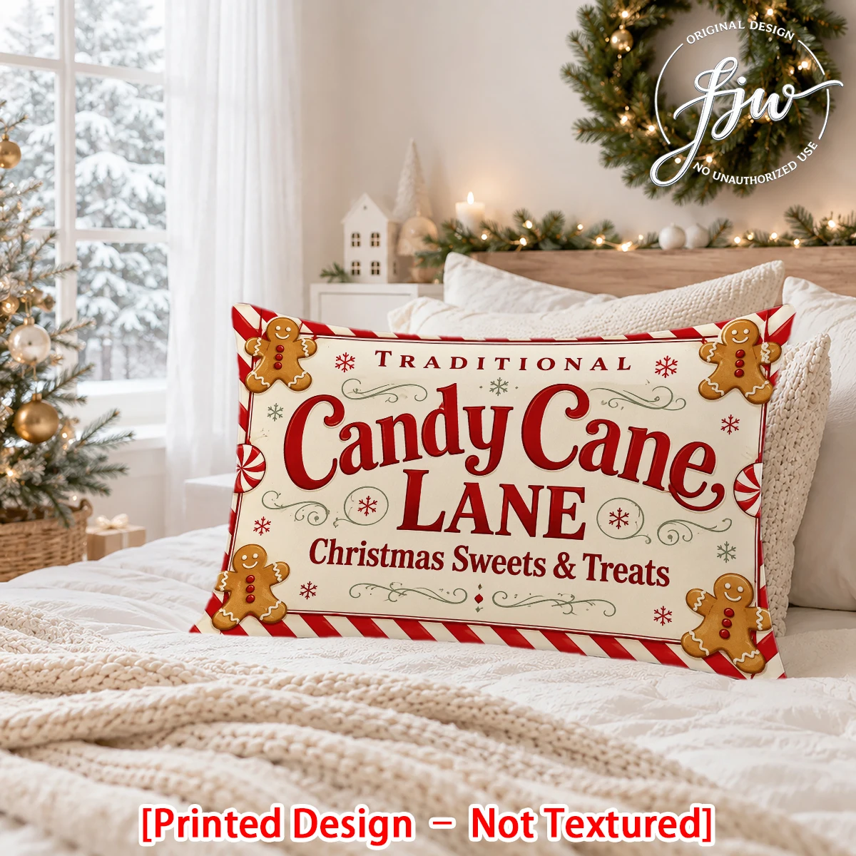 1pc Christmas Candy Cane Lane Decorative Throw Pillow Covers, Vintage Winter Holiday Cushion Cases for Home Sofa Bedroom Decor