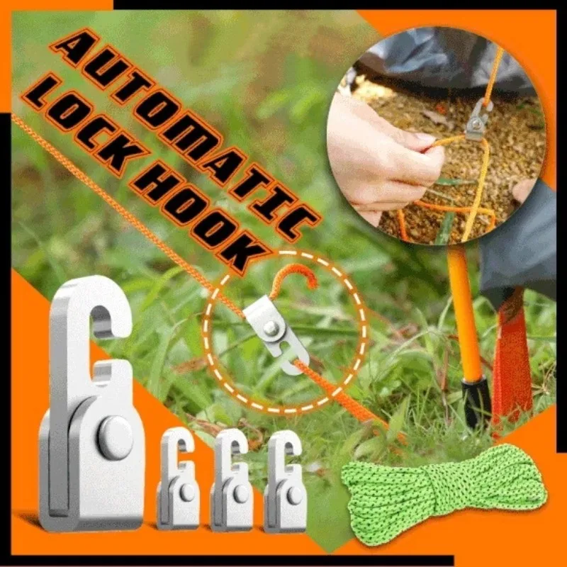 Outdoor Tent Lock Buckle Camping Automatic Lock Buckle Clothes Rope Drying Kit Sleeping Bag Binding Hook