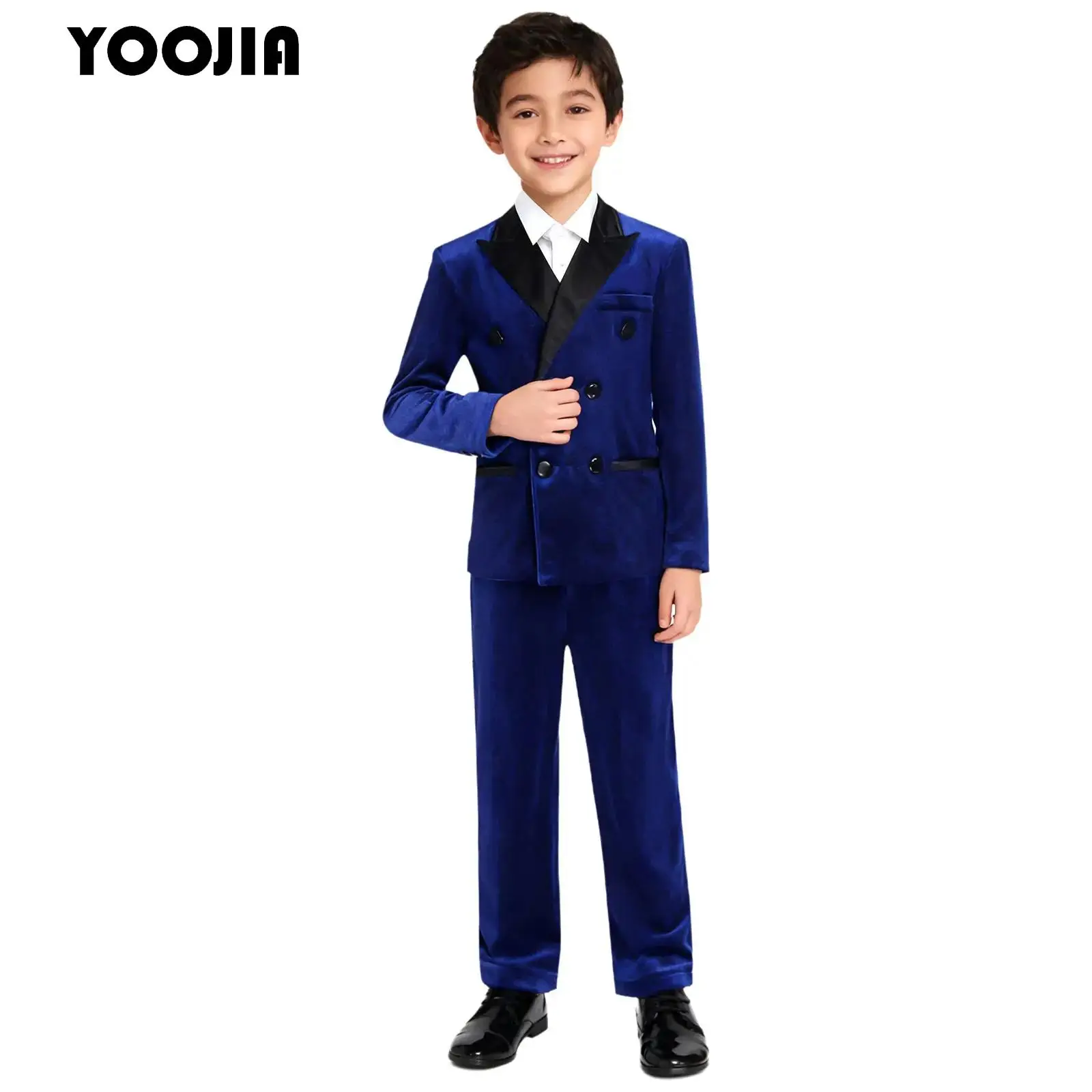

Boys Elegant Gentleman Outfit Blazer Jacket +Long Pants Formal Velvet Suit Wedding Piano Host Performance Birthday Party Costume