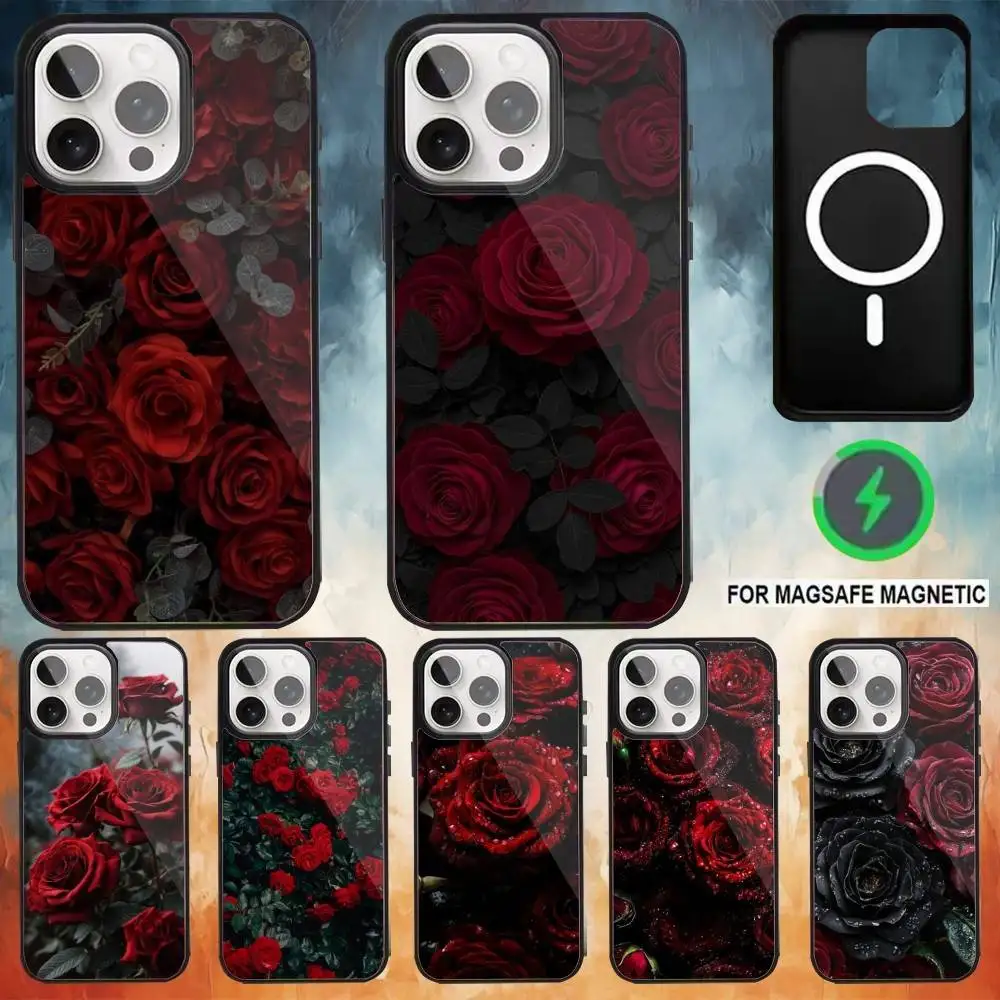 

Dark roses Phone Case For iPhone17,16,15,14,13,12,11 Plus,Pro Max Magnetic Magsafe Wireless Charging