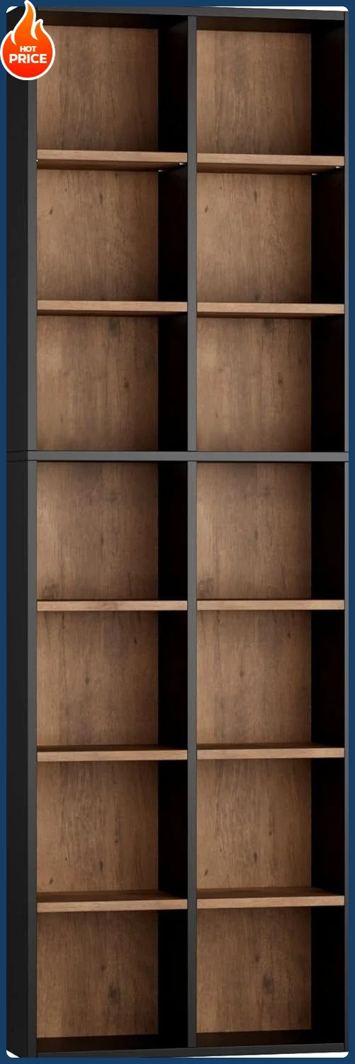 

Новинка! Высокий книжный шкаф 71 дюйм, двойной широкий стеллаж для медиаустройств, стеллаж для CD/DVD дисков, витрина с регулируемыми полками, высокий узкий шкаф