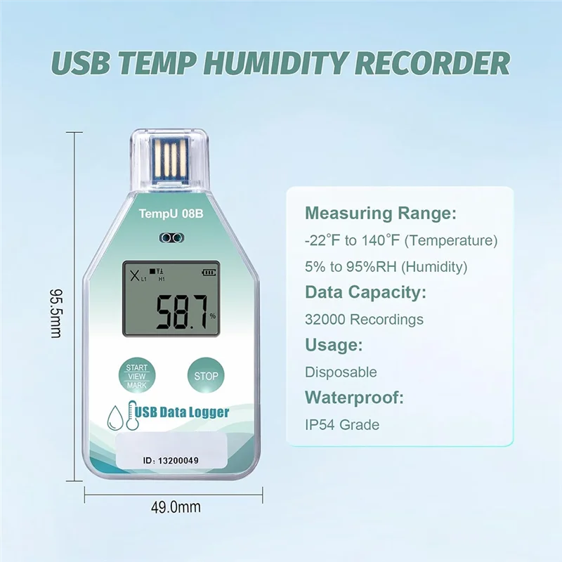 GYTB-Disposable USB Temp Recorder For Refrigerator, 5-Pack Auto PDF/CSV Reporting Functionality