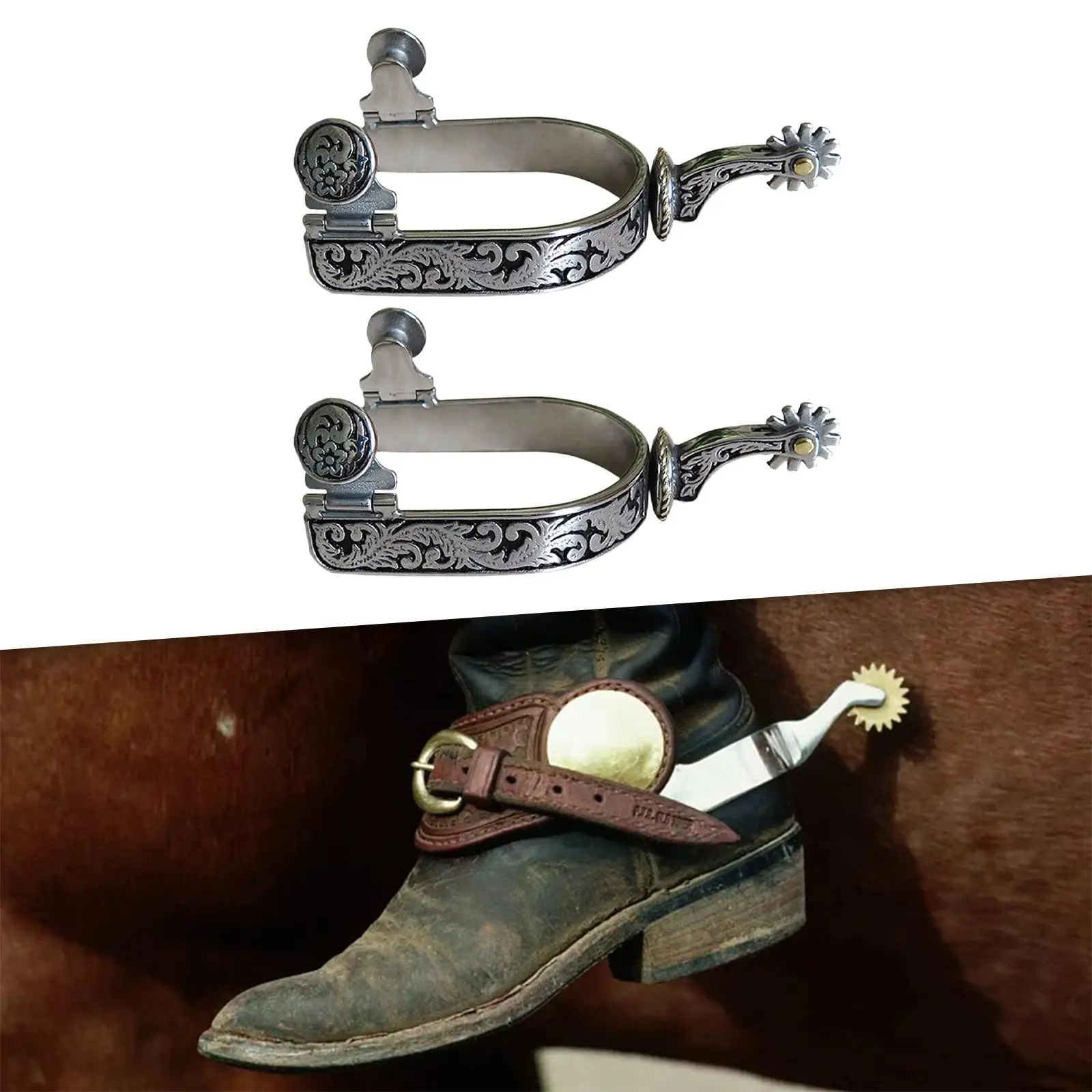 2 peças de esporas de cavalo com engrenagem estilo antigo equipamento antiferrugem esporas de cowboy ocidental botas esporas para treinamento de competição de adultos