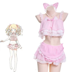 Anime Lolita Cats Girl Maid Swimsuit Costume Cute Pink Cat Ears Swimwear Uniform Pool Party Cosplay