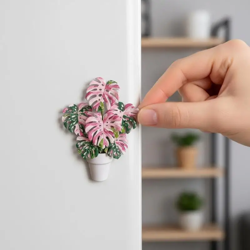 Mini Rotatable Artificial Plant Fridge Magnets Realistic Leaf Design Portable Magnetic Decor for Locker Travel Home