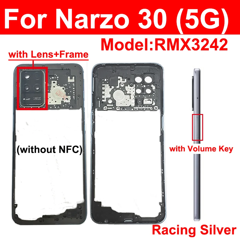 Middle Housing For Realme Narzo 30 30 Pro 4G 5G Middle Frame Holder Cover Bezel with Side Buttons Parts