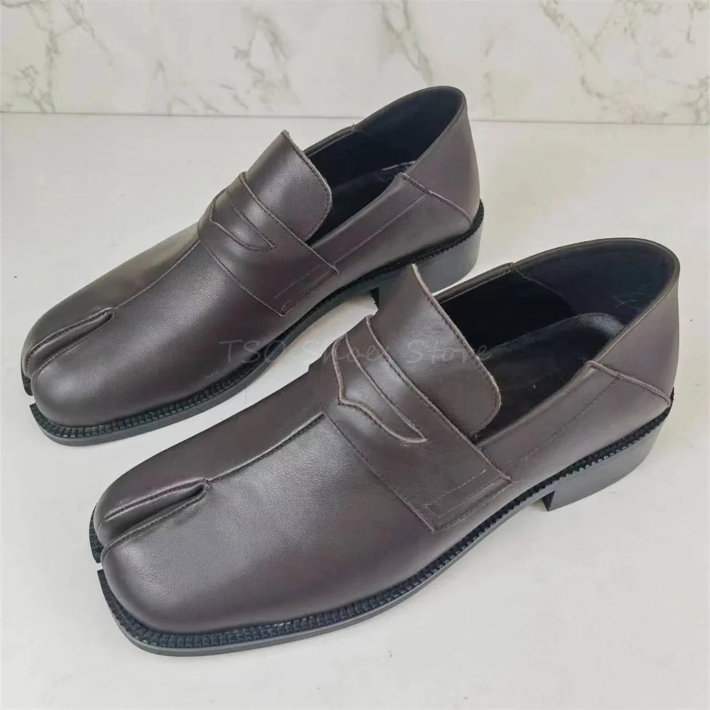 

Square Split Toe Men Shoes Loafers Brown Genuine Leather Retro British Style Gentleman Shoes Fashion Casual Shoes Wear-Resistant